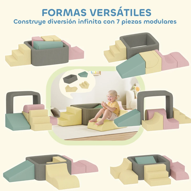 AIYAPLAY Juego de 7 Bloques de Espuma para Niños con Fundas de Pana Lavables para Escalar y Gatear Multicolor
