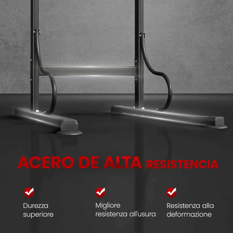 HOMCOM Barra de Dominadas Altura Regulable Estación de Fondos Resistente para Gimnasio en Casa Entrenamiento de Fuerza Negro