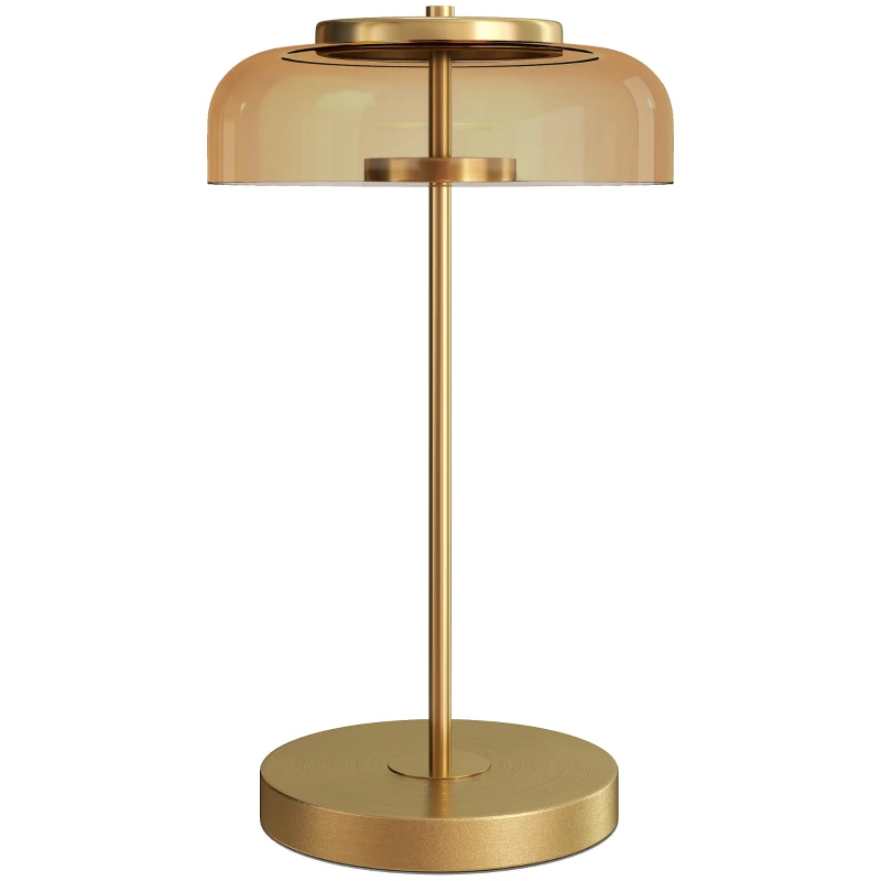 HOMCOM Tischlampe Tischleuchte mit warmem LED-Licht, Metallsockel, bernsteinfarbenem Glasschirm, Ø23 x 40H cm, Gold