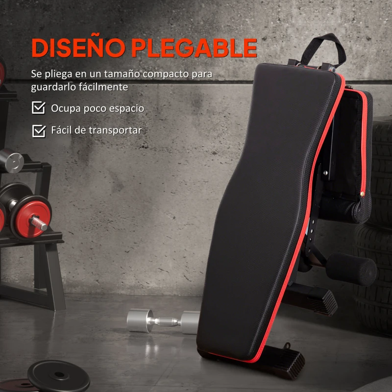 HOMCOM Banco de Musculación Plegable con Respaldo y Asiento Ajustables Extensión de Pierna Cojín de Predicador Banda Negro