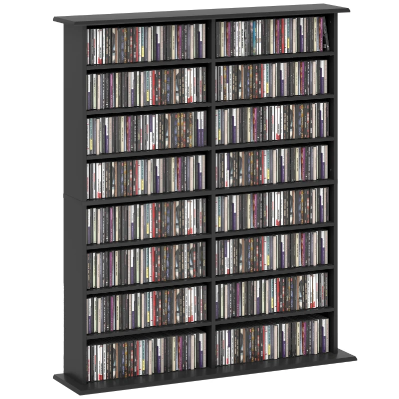 HOMCOM Rangements pour CD et DVD avec 16 compartiments et 12 étagères réglables capacité max. 720 CD/396 DVD et Blu-ray noir(m-10)