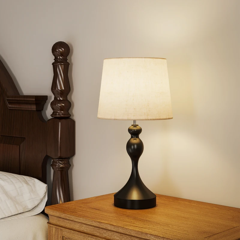 HOMCOM Lámpara de mesa LED 3 temperaturas con USB-A/USB-C y pantalla de lino – Negra