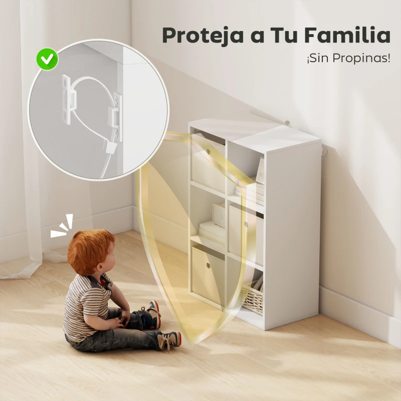 HOMCOM Estantería Cubo de Almacenamiento con 6 Compartimentos y 3 Cajones de Tela para Salón 53,7x30x79,8 cm Blanco y Beige