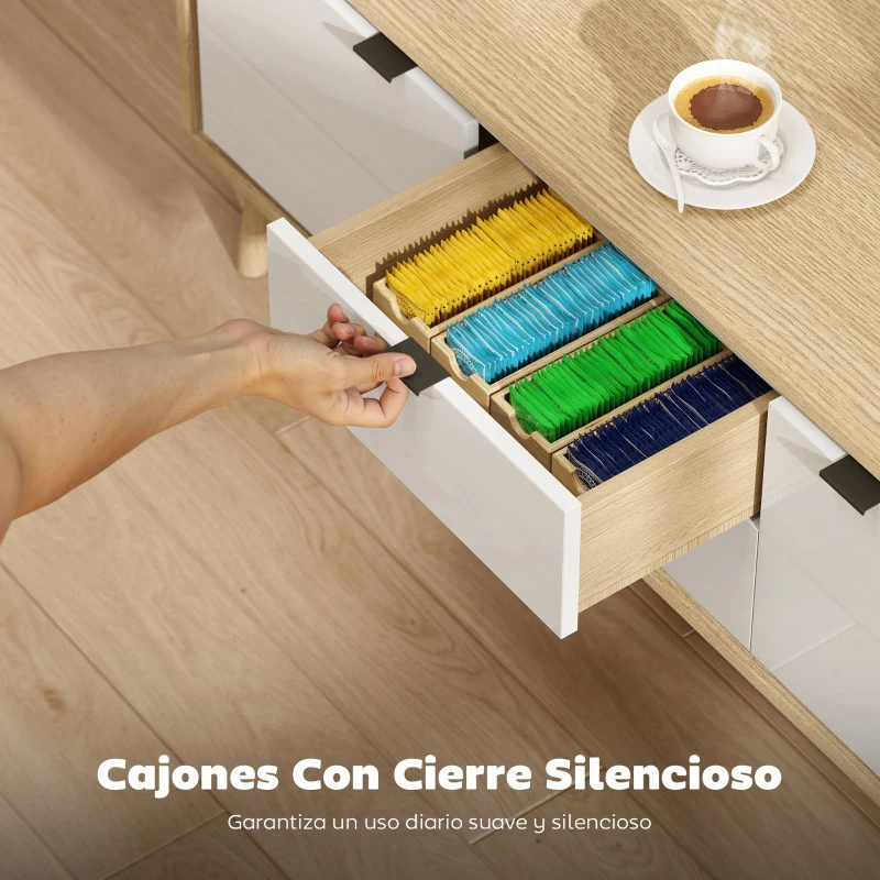 HOMCOM Mueble de TV Moderno de 2 Puertas 2 Cajones Orificios y Estantes Extraíbles 120x35x50 cm Blanco Brillo y Roble