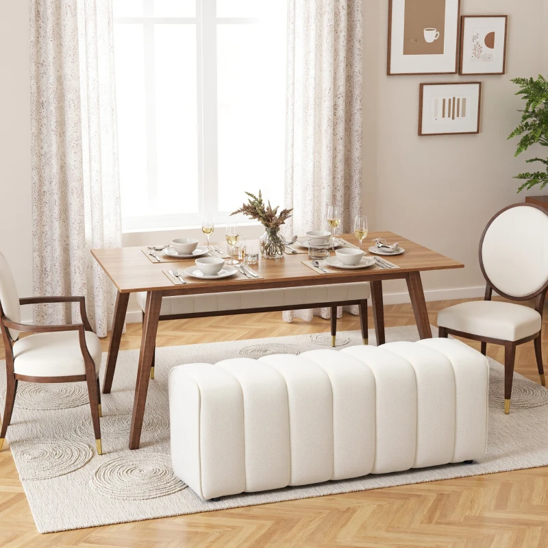 HOMCOM Banc bout de lit, banquette rembourrée, style moderne, ottoman en tissu aspect lin, 110 x 40 x 44 cm, crème