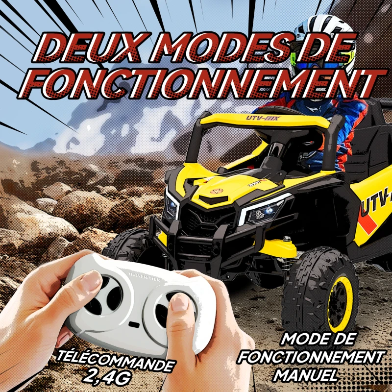 AIYAPLAY Voiture électrique enfants UTV 12 V, buggy électrique enfants avec télécommande, 96 x 61 x 56 cm, jaune(m-4)