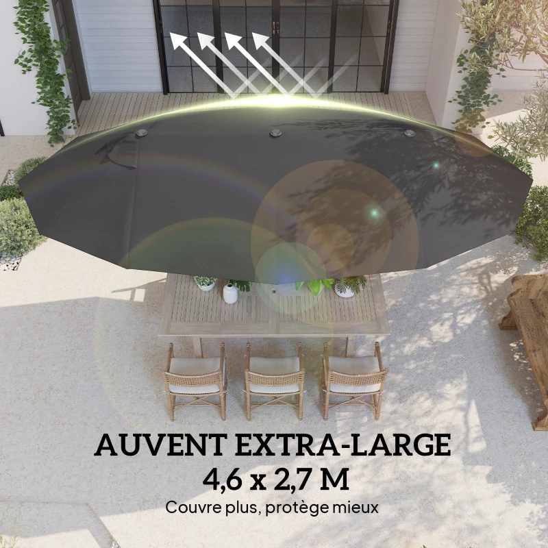 Outsunny Parasol de jardin XXL parasol grande taille ouverture fermeture manivelle acier polyester haute densité noir