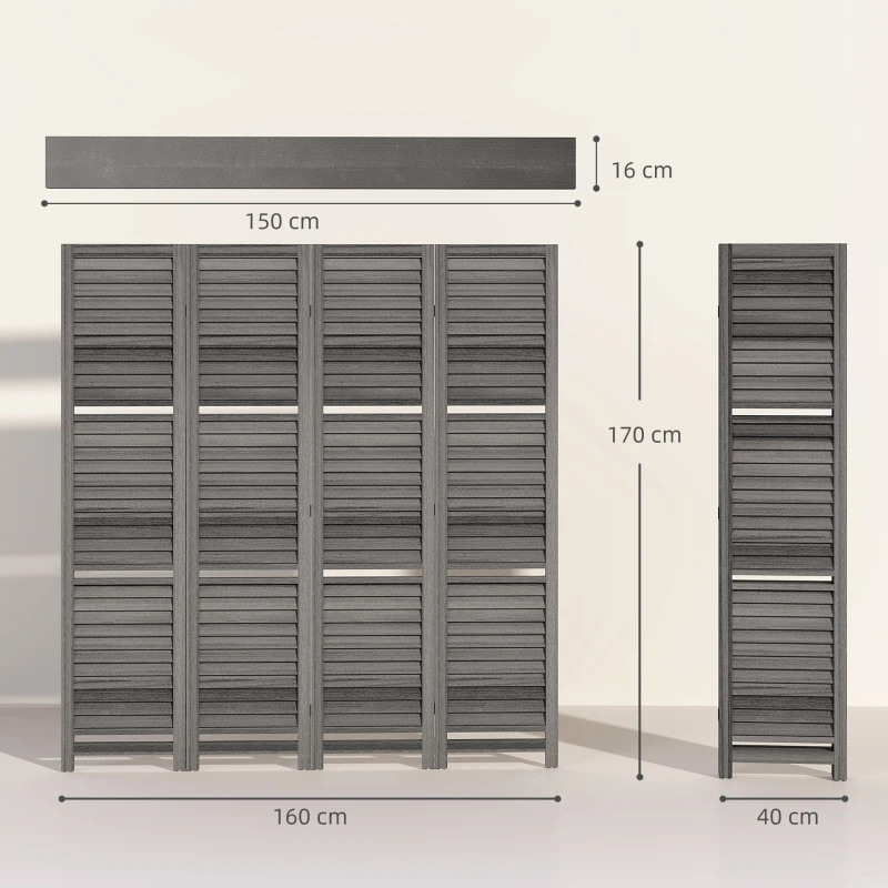 HOMCOM Paravent intérieur 4 Panneaux 160 x 170 cm 3 étagères Pliables séparateur de pièce Portes persiennes Bois de Paulownia