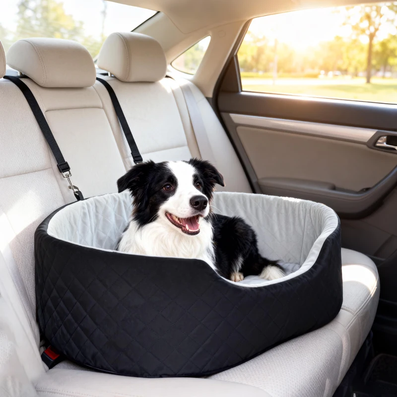 PawHut Asiento de Coche para Perros Pequeños y Medianos de hasta 15 kg con Funda Extraíble y Lavable Base Antideslizante Negro
