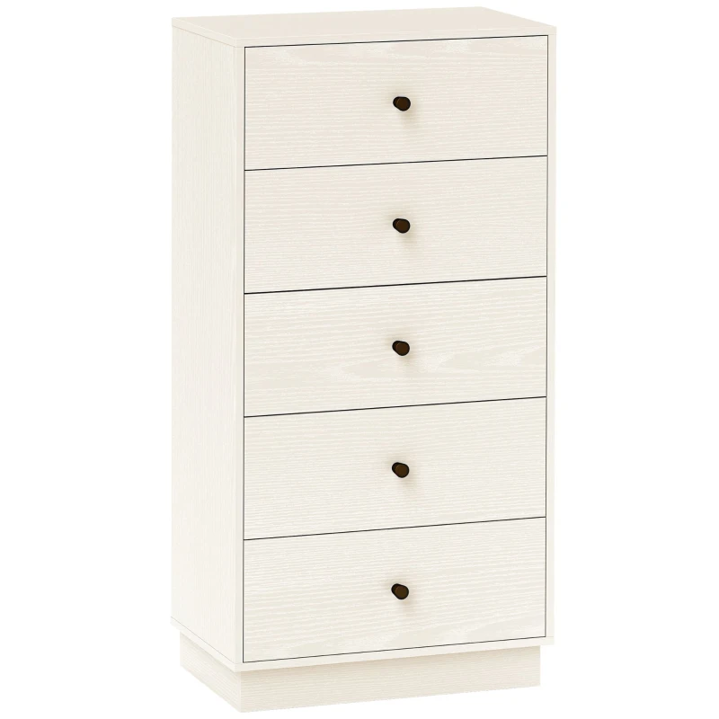 HOMCOM Commode 5 tiroirs, meuble de rangement haut et étroit, style moderne pour chambre à coucher, salon - 47x29x95cm, crème