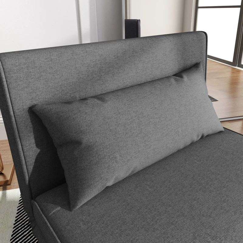 HOMCOM Fauteuil convertible 1 place, fauteuil-lit chauffeuse 3 en 1, dossier réglable, oreiller, tissu en lin, 94x78x80cm, gris