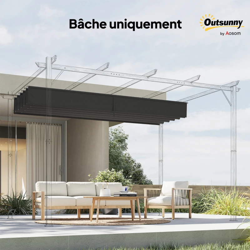 Outsunny Toile de toit pour pergola tonnelle rétractable de 3 x 3 m - toile uniquement 250 x 255 cm gris foncé