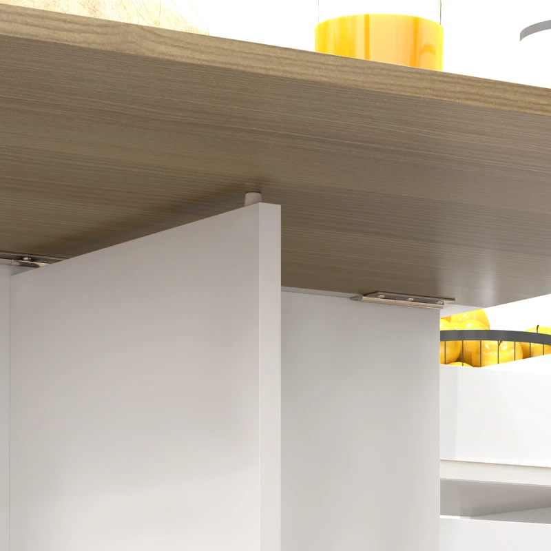 HOMCOM Table à manger pliable pour 6 personnes, table de cuisine sur roulettes avec 2 tiroirs 2 placards, 140x76x74cm, blanc