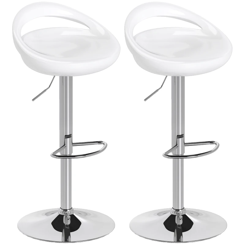 HOMCOM Lot de 2 tabourets de bar chaises de bar hauteur réglable dossier et repose-pieds pivotant à 360° 46x41x76-96cm blanc