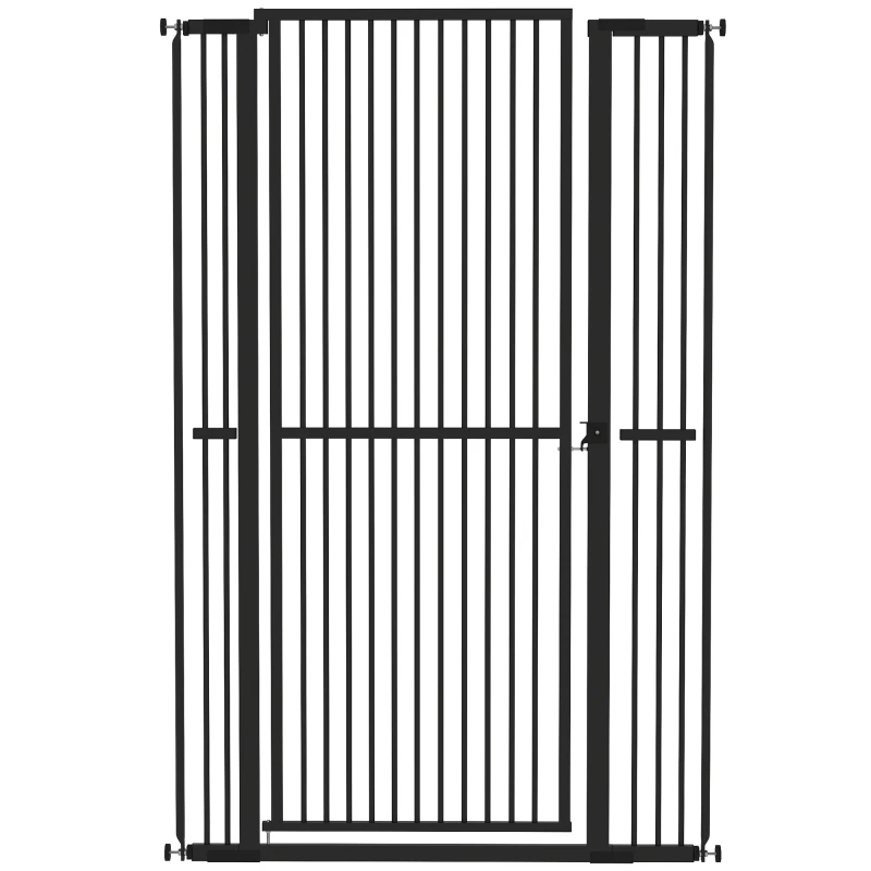 PawHut Barrera para Perros Extra Alta con Ancho Ajustable 77-104 cm Puerta para Perros con Extensiones y Puerta de Paso Negro