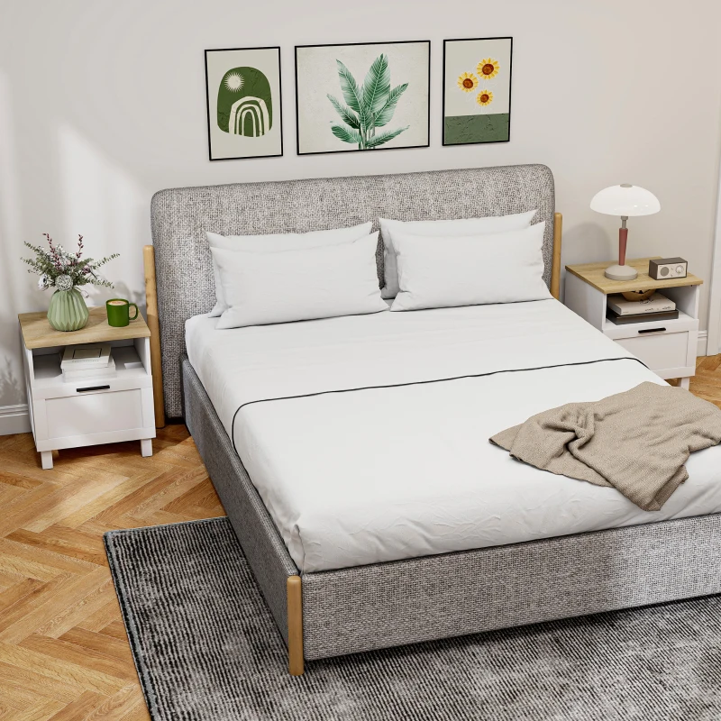 HOMCOM Juego de 2 Mesitas de Noche Mesillas de Noche con Cajón Compartimento Abierto Patas de Madera 45x38x50 cm Blanco