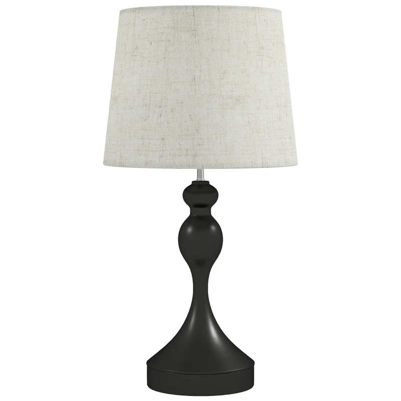 HOMCOM Lámpara de mesa LED 3 temperaturas con USB-A/USB-C y pantalla de lino – Negra