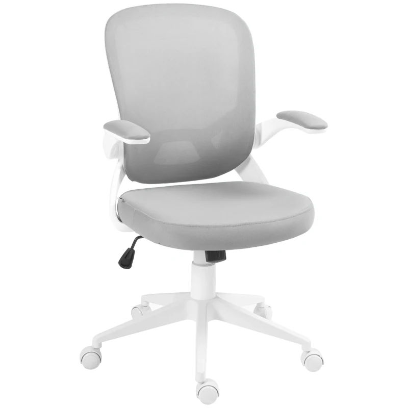 HOMCOM Fauteuil de bureau hauteur réglable pivotant 360° accoudoirs relevables dossier en maille et assise tissu gris