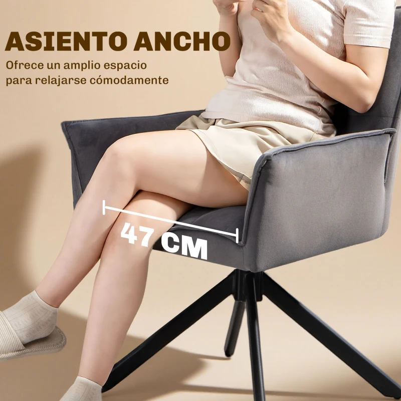 HOMCOM Juego de 2 Sillas de Comedor Giratorias con Reposabrazos Respaldo Acolchado Tapizado en Terciopelo Patas de Acero Gris