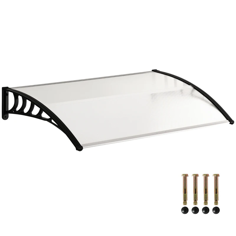 Outsunny Auvent de porte d'entrée toit marquise en polycarbonate protection contre pluie neige UV 90 x 122 cm, transparente