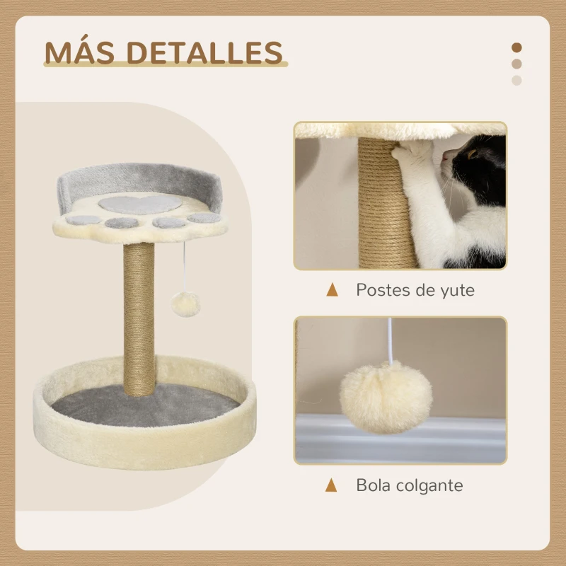 PawHut Árbol Rascador para Gatos Altura 44 cm Torre de Escalada con 2 Camas Poste de Yute, Juguete Colgante Gris Claro