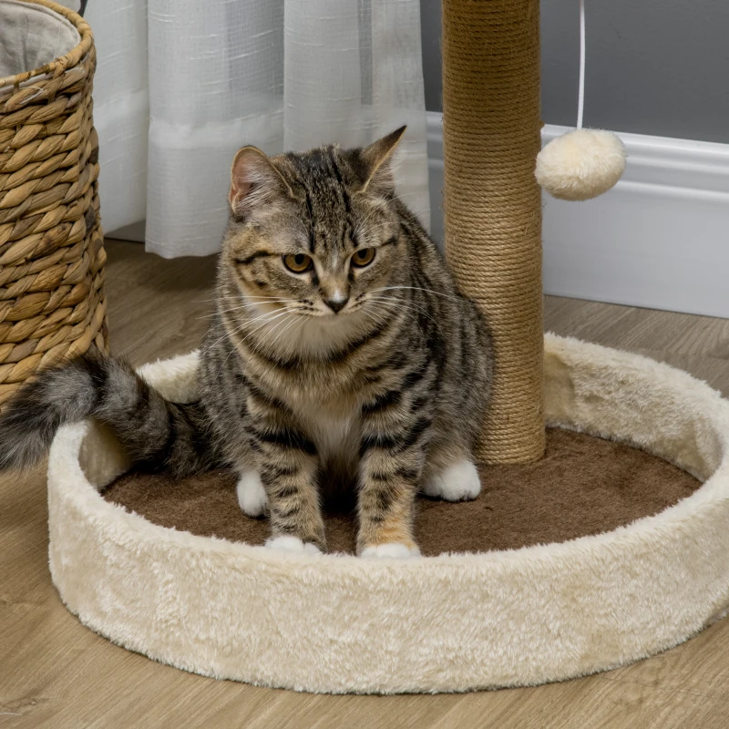PawHut Árbol Rascador para Gatos Altura 44 cm Torre de Escalada con 2 Camas Poste de Yute, Juguete Colgante Marrón