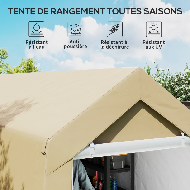 Outsunny Abri de jardin tente de stockage portable pour extérieur avec cadre en acier galvanisé et grande porte 2 x 3,6 m beige
