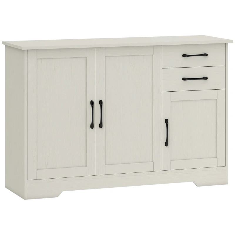 HOMCOM Aparador para Salón Moderno con 3 Puertas 2 Cajones Estante Ajustable para Comedor Entrada 120x38x79 cm Crema