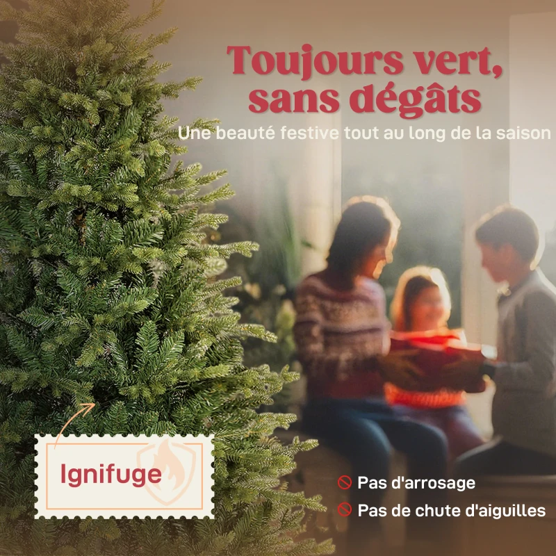 HOMCOM Sapin de Noël artificiel 180 cm, arbre de Noël réaliste avec 1660 pointes de branche articulée, support en métal, vert