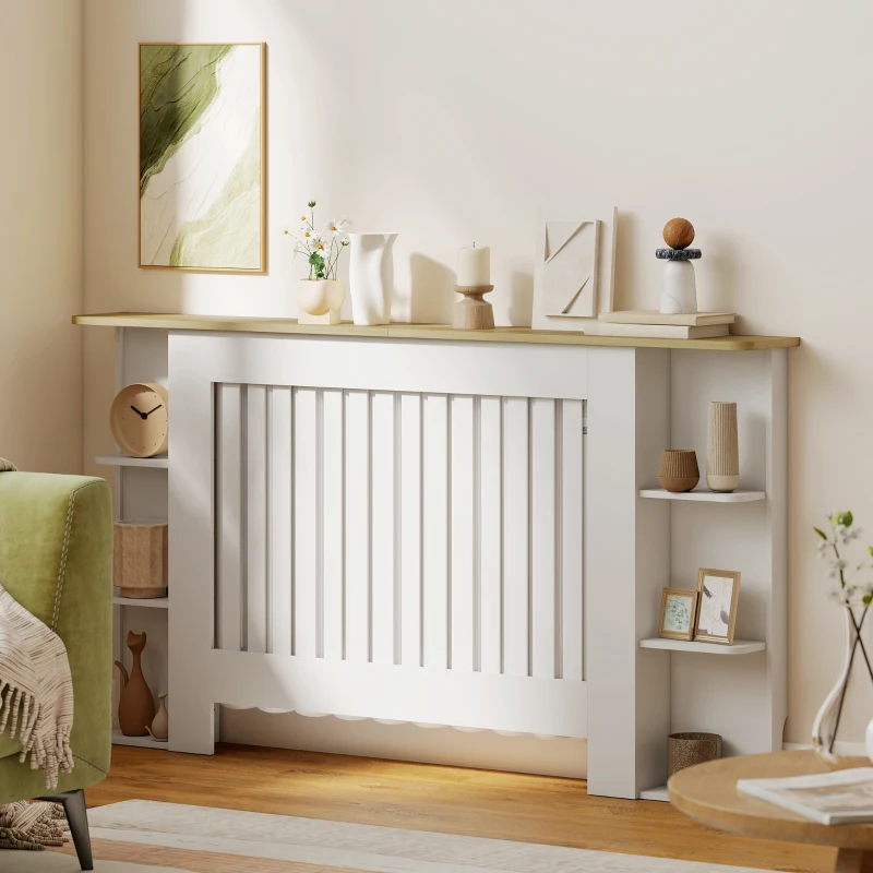 HOMCOM Cubre Radiadores con Estantes Cubreradiador de MDF Diseño Moderno de Listones para Salón Dormitorio 152x19x83 cm Blanco