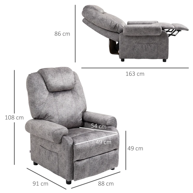 HOMCOM Sillón Relax Reclinable Manual hasta 135º con Reposabrazos Reposapiés Acolchado Grueso Gris