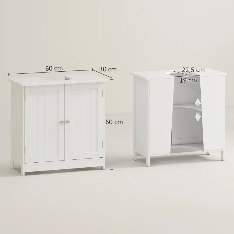 HOMCOM Meuble sous lavabo, meuble de salle de bain placard à 2 portes, étagère réglable, anti-humidité, 60 x 30 x 60 cm, blanc