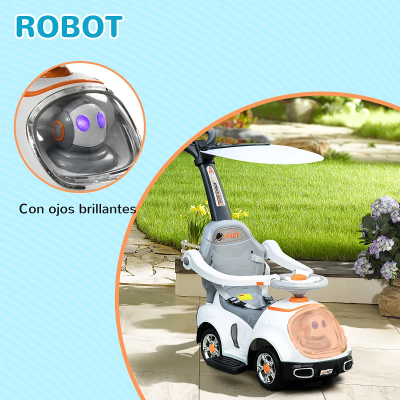 AIYAPLAY Correpasillos 3 en 1 para Niños 12-36 Meses con Espacio de Almacenaje Diseño de Robot con Ojos Luminosos Música Blanco