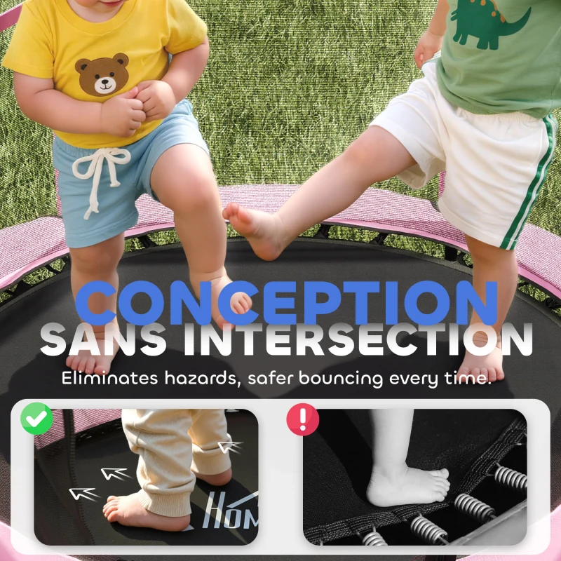 HOMCOM Trampoline Enfant Ø 1,40 × 1,90H m Filet de sécurité Porte zipée Couvre-Ressorts 6 poteaux rembourrés Inclus Rose