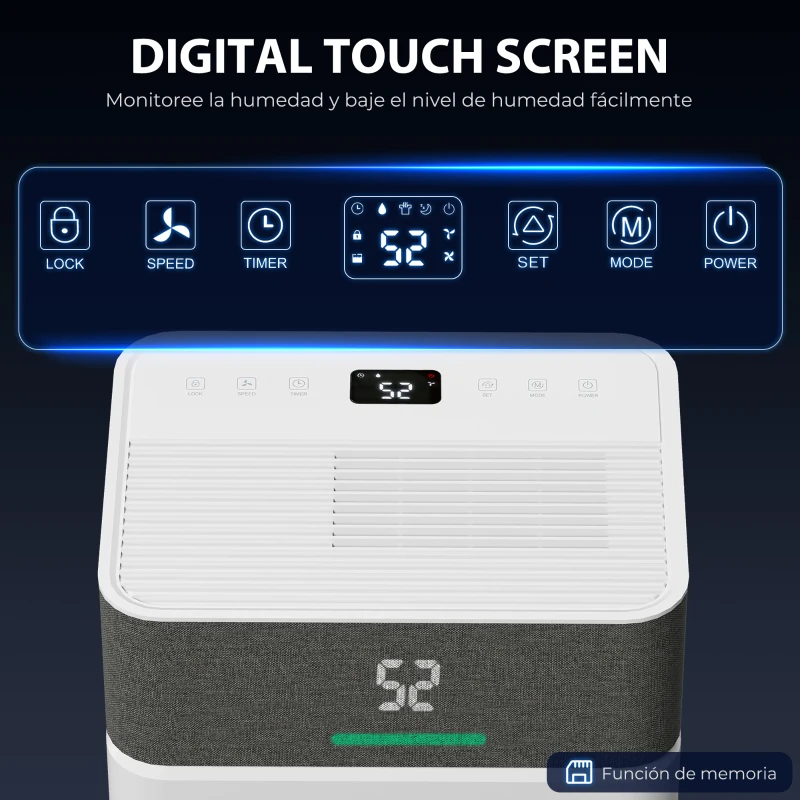 HOMCOM Deshumidificador 12L/día Depósito de Agua 2,1L Pantalla LED Temporizador 24 H Bloqueo Infantil hasta 12-25㎡ Blanco