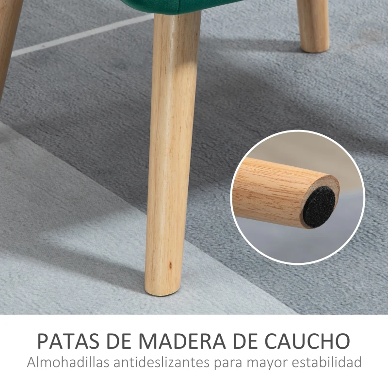 HOMCOM Butaca de Salón Moderna Tapizado en Terciopelo con Asiento Ancho Patas de Madera Sillón Relax para Sala de Estar Verde