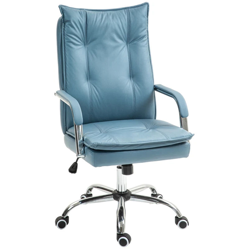 HOMCOM Chaise de bureau fauteuil de bureau hauteur réglable, dossier haut inclinable, accoudoirs et roulettes, bleu