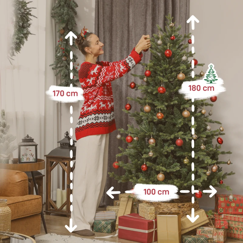HOMCOM Sapin de Noël artificiel 180 cm, arbre de Noël réaliste avec 1660 pointes de branche articulée, support en métal, vert