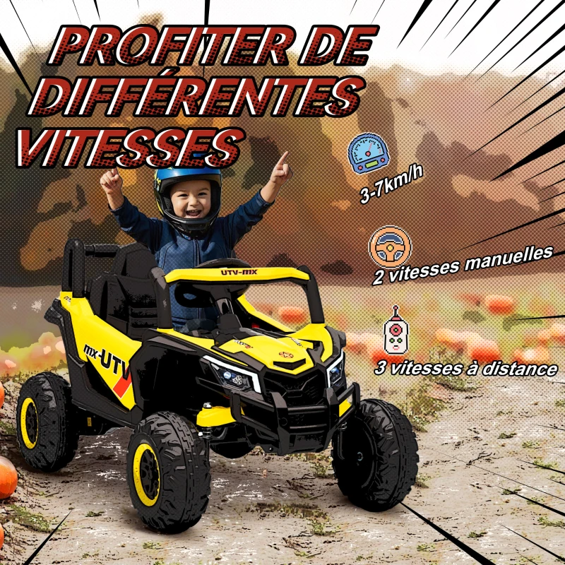 AIYAPLAY Voiture électrique enfants UTV 12 V, buggy électrique enfants avec télécommande, 96 x 61 x 56 cm, jaune(m-5)