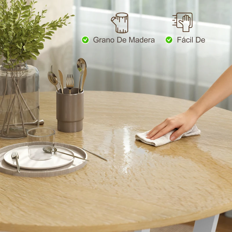 HOMCOM Mesa de Comedor Redonda para 2 Personas Mesa de Cocina Industrial Patas Curvadas de Acero 90x90x76 cm Natural y Blanco