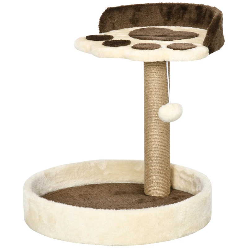 PawHut Árbol Rascador para Gatos Altura 44 cm Torre de Escalada con 2 Camas Poste de Yute, Juguete Colgante Marrón