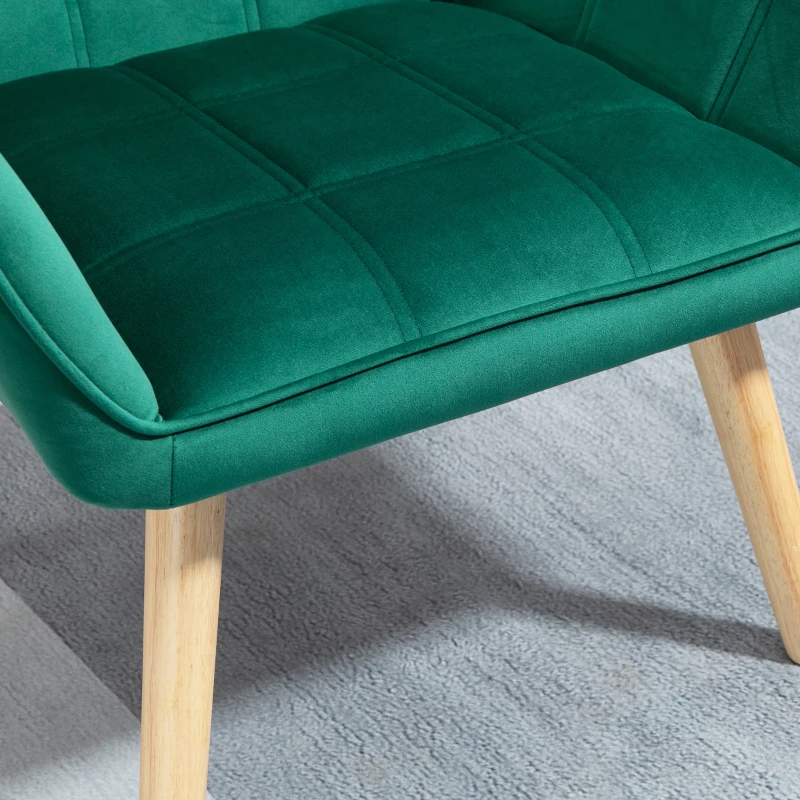 HOMCOM Butaca de Salón Moderna Tapizado en Terciopelo con Asiento Ancho Patas de Madera Sillón Relax para Sala de Estar Verde