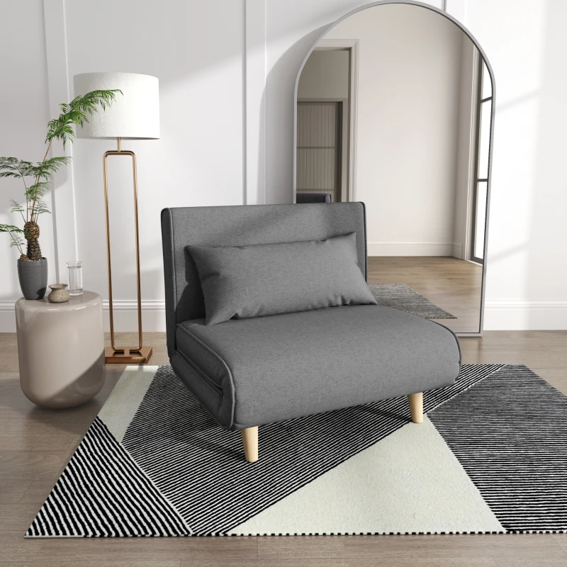 HOMCOM Fauteuil convertible 1 place, fauteuil-lit chauffeuse 3 en 1, dossier réglable, oreiller, tissu en lin, 94x78x80cm, gris