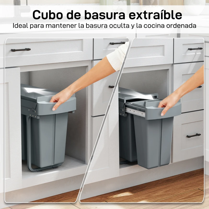 HOMCOM Cubo de Basura bajo Fregadero 2 Contenedores de Reciclaje Extraíble 20L+10L Deslizamiento Suave Gris