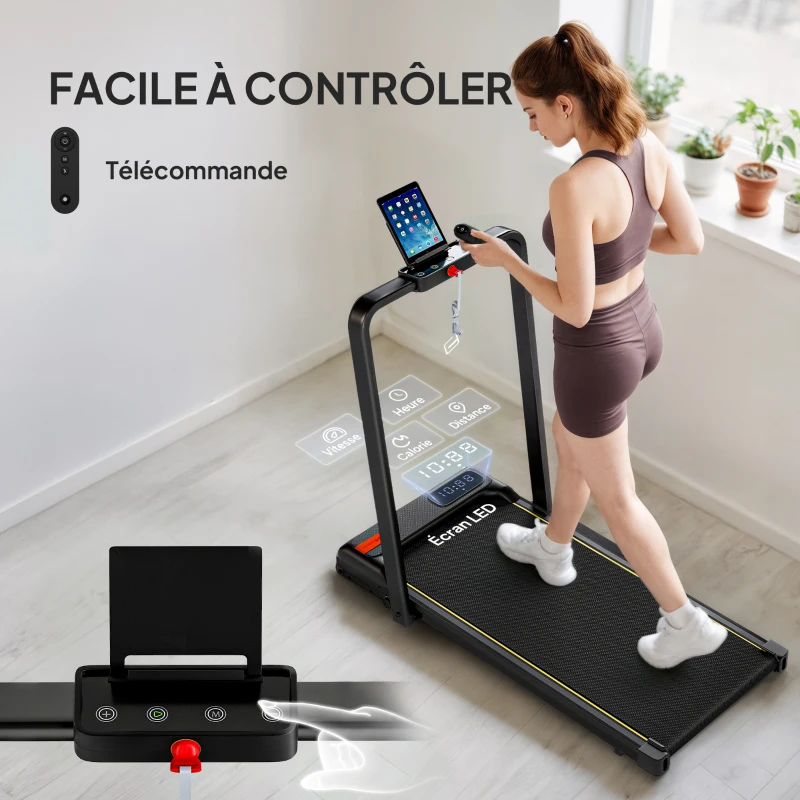 SPORTNOW Tapis de marche 2 en 1, tapis de course pliable Inclinaison de 4%, 6 KM/H, moteur 2,0 HP, télécommande 109x48x100cm noir
