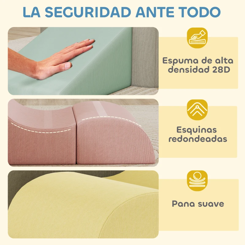 AIYAPLAY Juego de 7 Bloques de Espuma para Niños con Fundas de Pana Lavables para Escalar y Gatear Multicolor