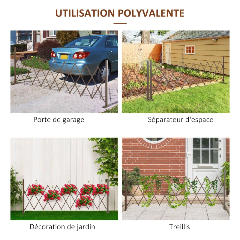 Outsunny Barrière Extensible rétractable barrière de sécurité 300L x 31l x 104H cm alu métal Chocolat