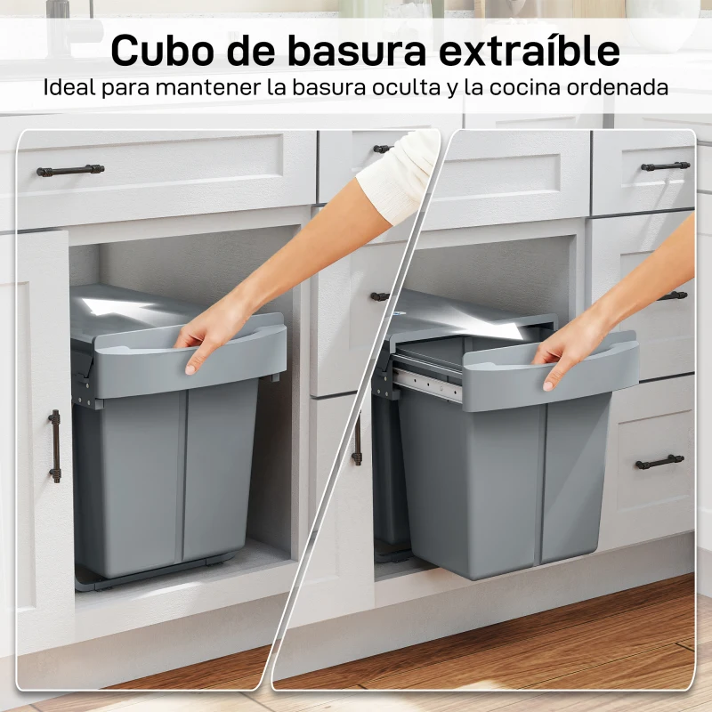HOMCOM Cubo de Basura bajo Fregadero 2 Contenedores de Reciclaje Extraíble 2 x 20 L Deslizamiento Suave Gris