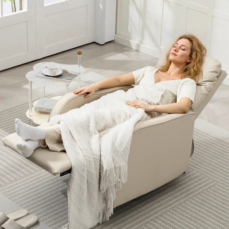 HOMCOM Sillón Relax Reclinable Sofá Relax Tapizado en PU con Reposapiés Retráctil para Dormitorio Salón 65x89x100 cm Crema