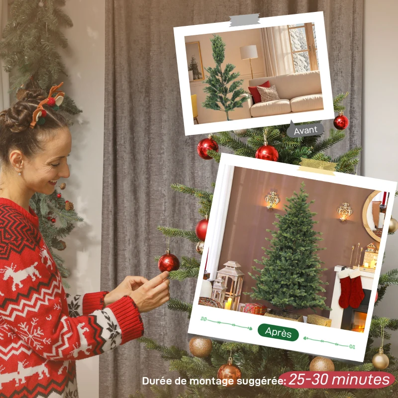 HOMCOM Sapin de Noël artificiel 180 cm, arbre de Noël réaliste avec 1660 pointes de branche articulée, support en métal, vert